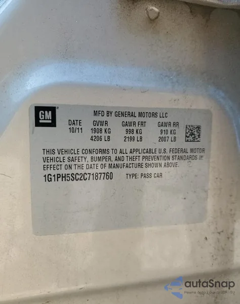 2012 Chevrolet Cruze Ltz from USA, damaged, VIN 1G1PH5SC2C7187760